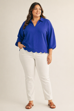 Load image into Gallery viewer, Toni Luxe Knit Scallop Trim Top in Royal Blue