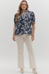 Hattie Midnight Floral Print Puff Sleeve Top
