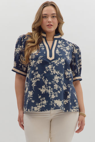Hattie Midnight Floral Print Puff Sleeve Top