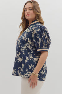 Hattie Midnight Floral Print Puff Sleeve Top