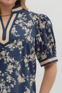 Hattie Midnight Floral Print Puff Sleeve Top