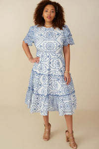 Julia Eyelet Scallop Sleeve Midi Dress