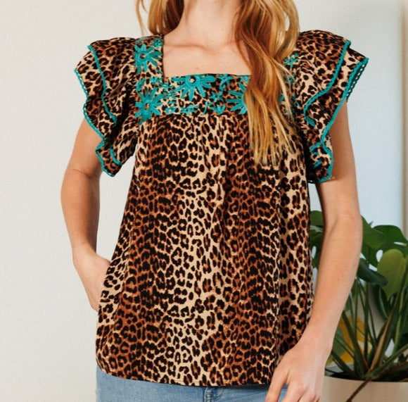 Lillian Floral Embroidered Leopard Top