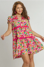 Load image into Gallery viewer, Clara Floral Flutter Sleeve Dress with Pink Ric Rac