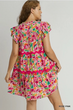 Load image into Gallery viewer, Clara Floral Flutter Sleeve Dress with Pink Ric Rac