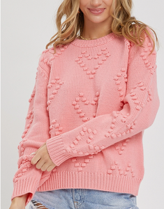 Stella Pink Knit Heart Pom Pom Sweater