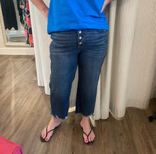 Load image into Gallery viewer, Dark Wash Button Fly Button Fly Cropped Jeans