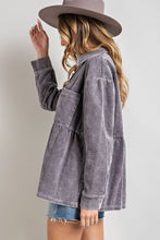 Load image into Gallery viewer, Kara Mineral Washed Corduroy Button Down Top in Ash