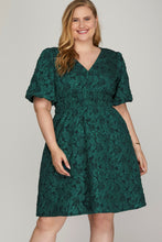 Load image into Gallery viewer, Restocked! Edie Floral Jacquard Dress in Green