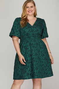 Restocked! Edie Floral Jacquard Dress in Green