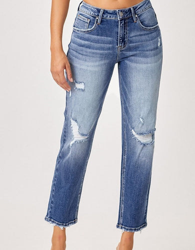 Restocked! Mid-Rise Distressed Boyfriend Jeans
