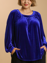 Load image into Gallery viewer, Restocked! Sherise Bubble Sleeve Velvet Top in Royal