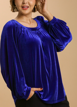 Load image into Gallery viewer, Restocked! Sherise Bubble Sleeve Velvet Top in Royal