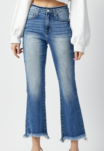 Restocked! Frayed High Rise Crop Flare Jeans