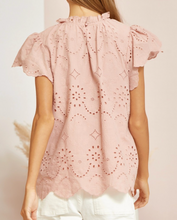 Load image into Gallery viewer, Trina Eyelet Embroidered Flutter Sleeve Top in Mauve