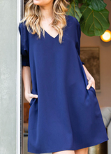 Load image into Gallery viewer, Stella V-Neck Puff Sleeve Dress in Navy