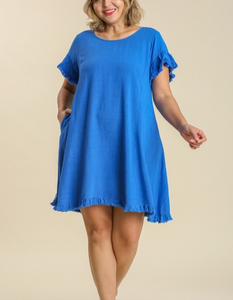Saylor Linen Blend Ruffle Trim Dress (3 Colors)