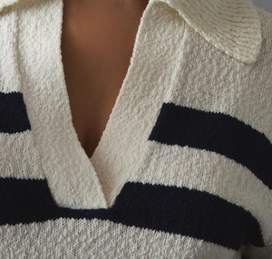 Gabby Collared Striped Popcorn Sweater