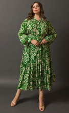 Load image into Gallery viewer, Harper Green Floral Belted Midi Dress