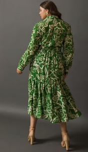Harper Green Floral Belted Midi Dress