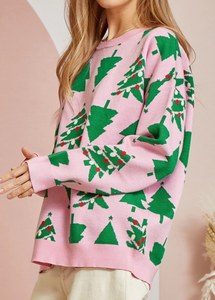 Restocked! Carmen Pink Christmas Tree Sweater