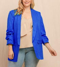 Load image into Gallery viewer, Percy Royal Blue Ruched Sleeve Blazer