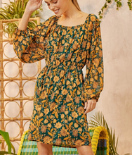 Load image into Gallery viewer, Melanie Green and Gold Floral Dress