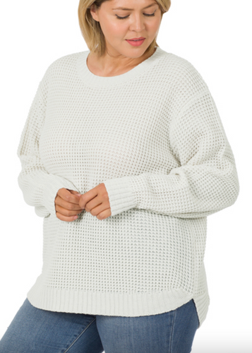 Naomi Waffle Knit Hi-Low Sweater in Bone or Magenta