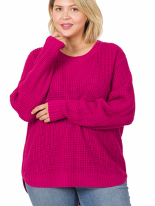 Naomi Waffle Knit Hi-Low Sweater in Bone or Magenta