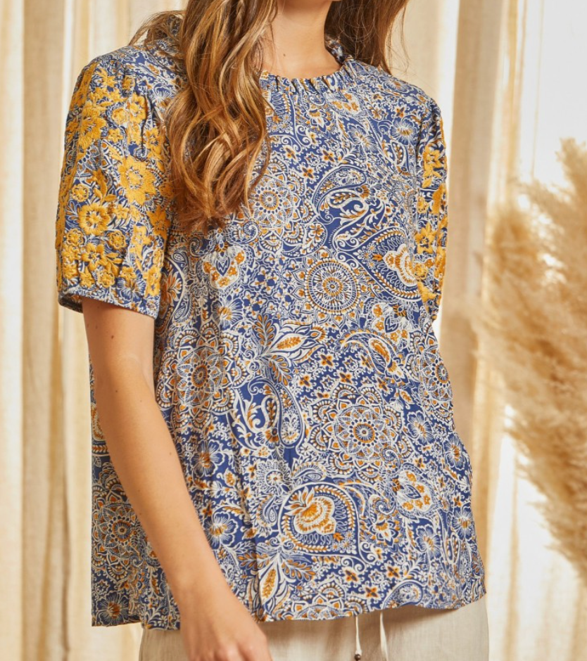Emma Jane Embroidered Floral Paisley Top