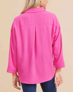 Brooklyn Collared Oversized Top in Hot Pink