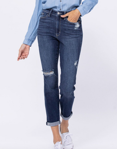 Medium Wash Distressed Boyfriend Jeans