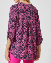 Load image into Gallery viewer, Restocked! Tara Wrinkle Free Navy and Pink Lizzy Top