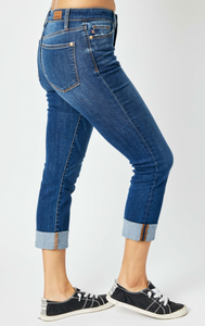 Mid Rise Vintage Cuff Cuffed Capri Jeans