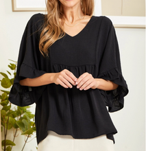 Load image into Gallery viewer, Sonja Ruffle Sleeve Babydoll Top in Black