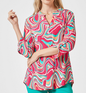 Tara Wrinkle Free Multi Color Groovy Top