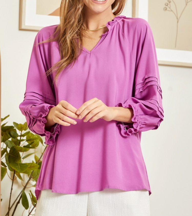 Amanda Spring Orchid Ruffle Detail Top