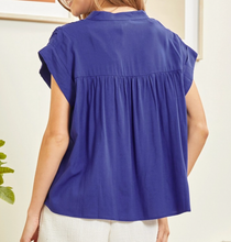 Load image into Gallery viewer, Restocked! Blair Button Detail Cap Sleeve Top in Royal Blue