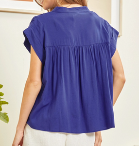 Restocked! Blair Button Detail Cap Sleeve Top in Royal Blue