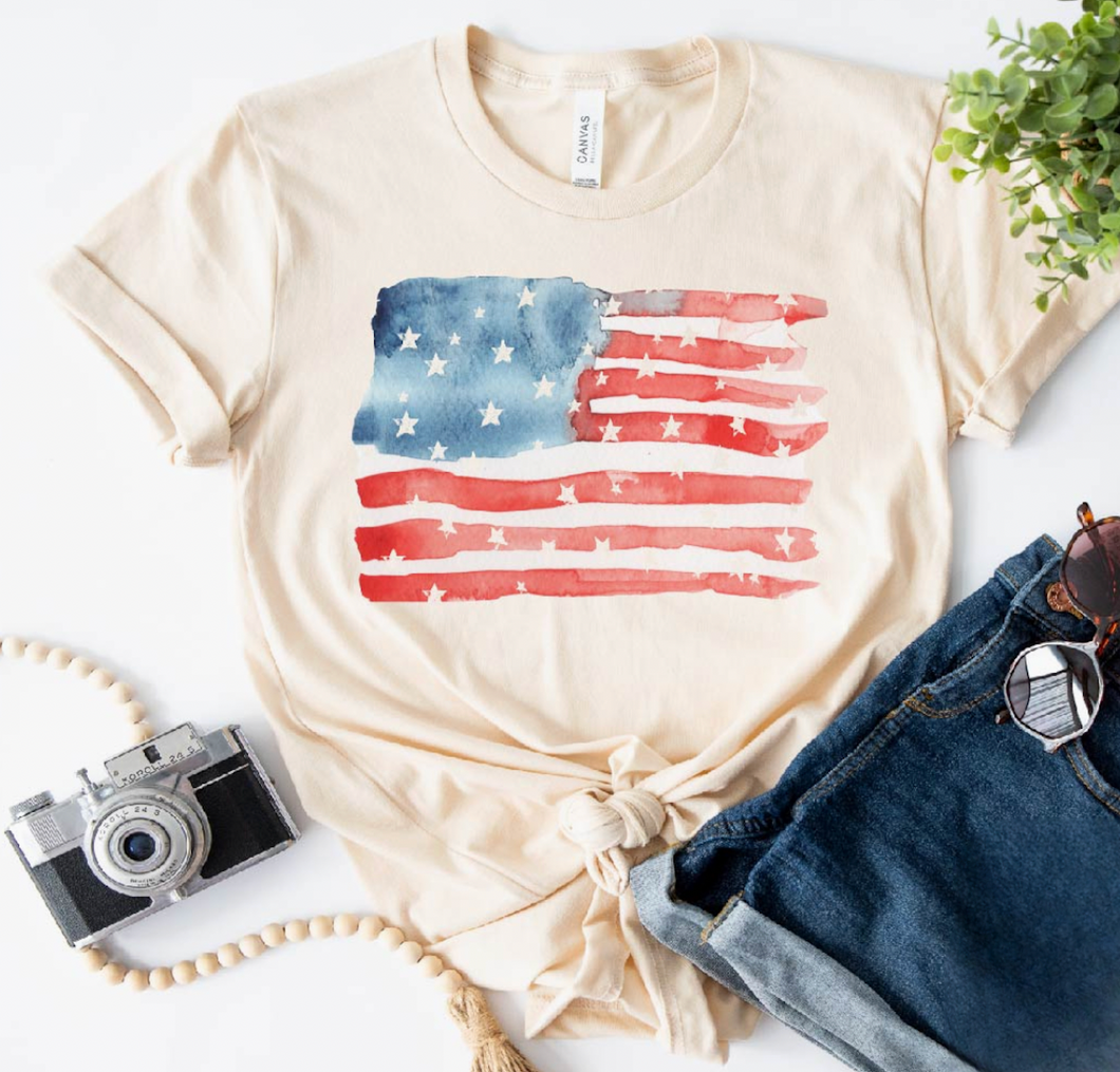 Watercolor American Flag Tee