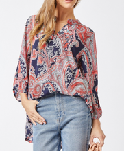 Load image into Gallery viewer, Restocked! Wrinkle Free Navy Paisley Lizzy Top