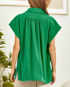 Finley Collared Button Up Top in Green