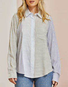 Penny Mixed Striped Button Front Top