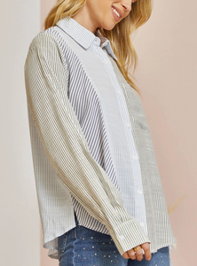 Penny Mixed Striped Button Front Top