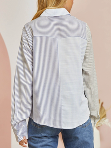 Penny Mixed Striped Button Front Top