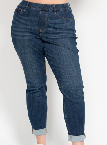 High Rise Pull On Slim Jeans