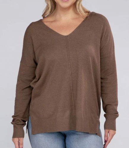 Camille Front Seam V-Neck Sweater