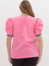 Load image into Gallery viewer, Julia Pink Top with Leopard Trim