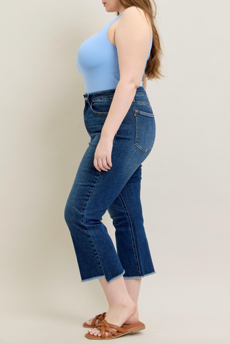 Dark Wash Kick Flare Capri Jeans