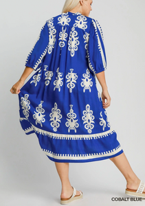 Eva Royal Blue 3/4 Sleeve Midi Dress